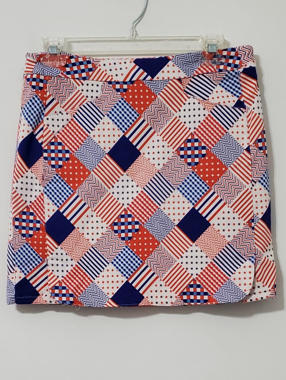 Kate Park Patriotic Red, Blue & White Patchwork Pattern Skort Medium
